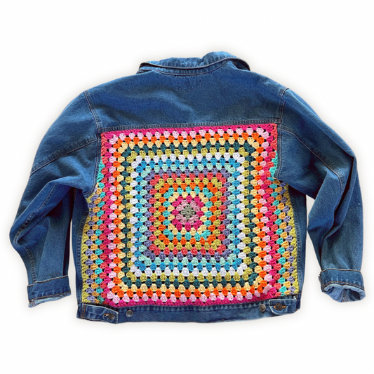 Hip Granny — Up-Cycled Hand-Stitched Crochet Denim Jacket (Luna Pier)