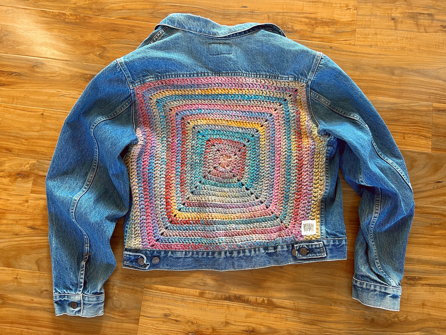 Groovy Vagabond — Up-Cycled Hand-Stitched Crochet Denim Jacket (Levi’s)