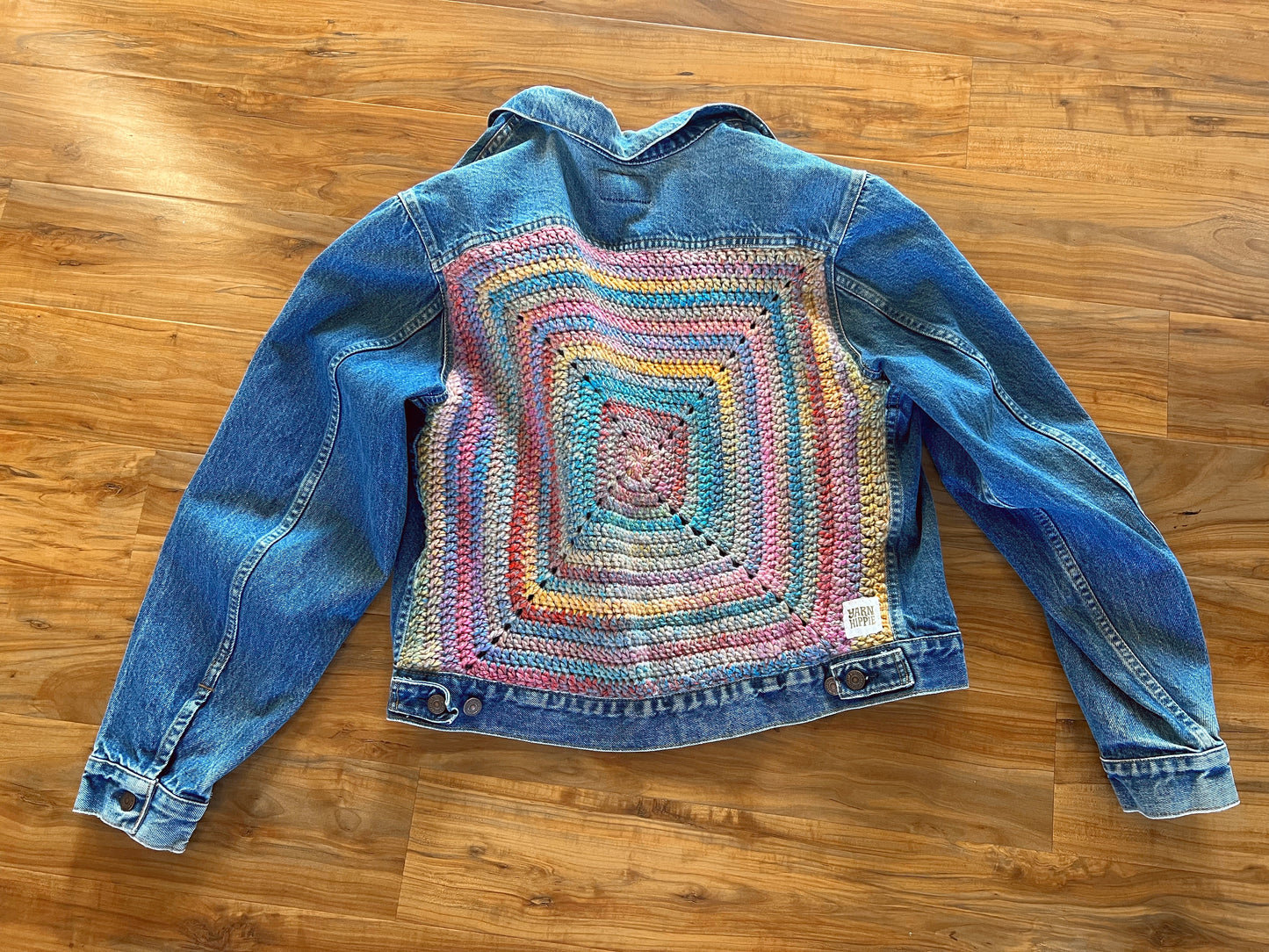 Groovy Vagabond — Up-Cycled Hand-Stitched Crochet Denim Jacket (Levi’s)