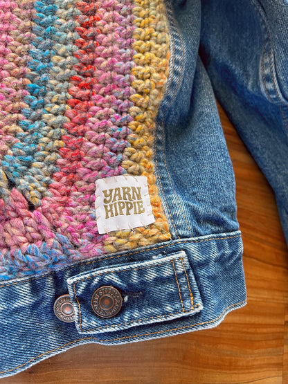 Groovy Vagabond — Up-Cycled Hand-Stitched Crochet Denim Jacket (Levi’s)
