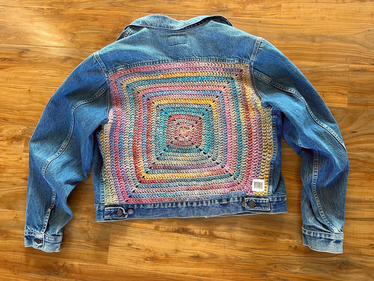 Groovy Vagabond — Up-Cycled Hand-Stitched Crochet Denim Jacket (Levi’s)