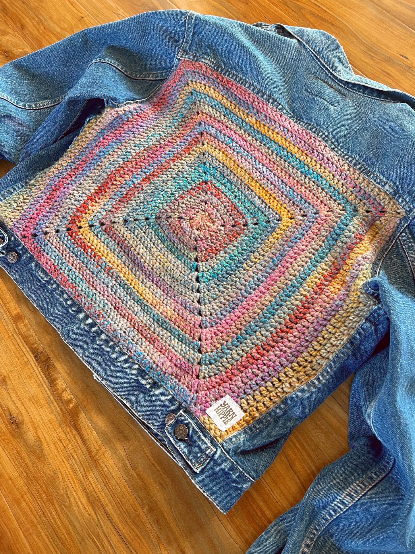 Groovy Vagabond — Up-Cycled Hand-Stitched Crochet Denim Jacket (Levi’s)