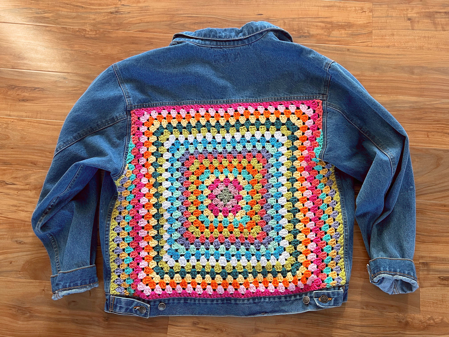 Hip Granny — Up-Cycled Hand-Stitched Crochet Denim Jacket (Luna Pier)