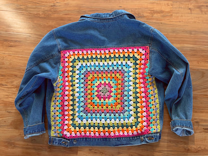 Hip Granny — Up-Cycled Hand-Stitched Crochet Denim Jacket (Luna Pier)