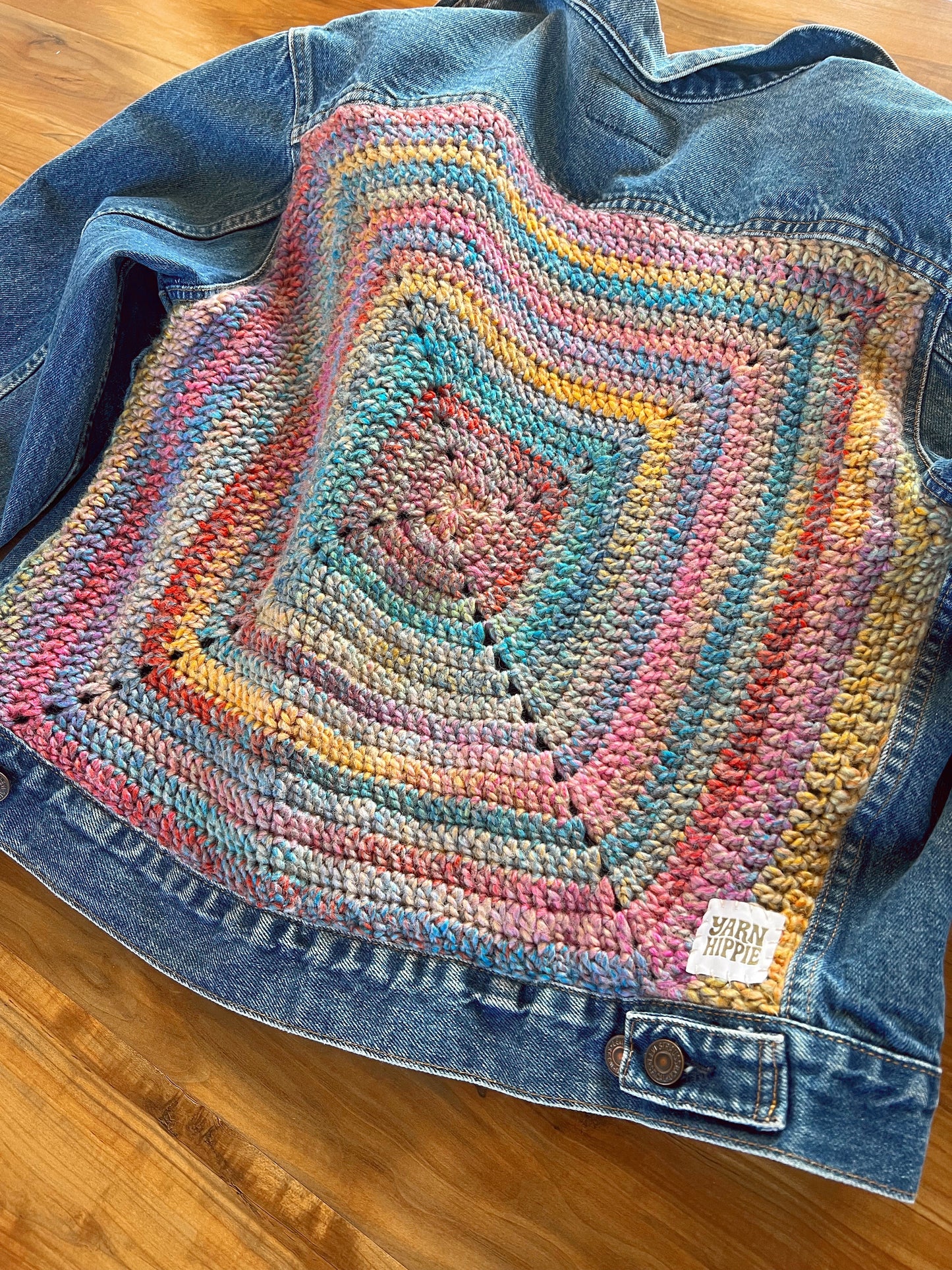 Groovy Vagabond — Up-Cycled Hand-Stitched Crochet Denim Jacket (Levi’s)