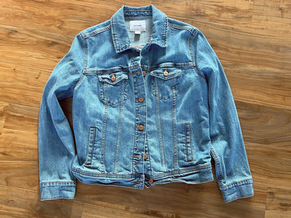 Sunshine Daydream — Up-Cycled Hand-Stitched Crochet Denim Jacket (Old Navy)