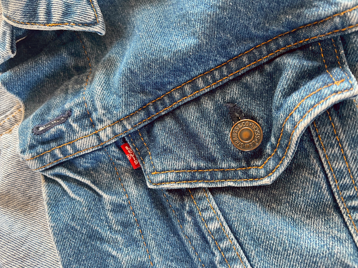 Groovy Vagabond — Up-Cycled Hand-Stitched Crochet Denim Jacket (Levi’s)