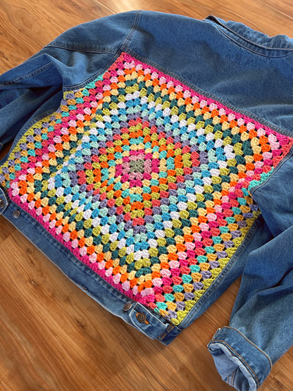 Hip Granny — Up-Cycled Hand-Stitched Crochet Denim Jacket (Luna Pier)