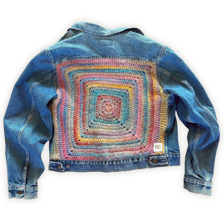 Groovy Vagabond — Up-Cycled Hand-Stitched Crochet Denim Jacket (Levi’s)