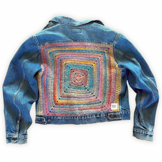Groovy Vagabond — Up-Cycled Hand-Stitched Crochet Denim Jacket (Levi’s)